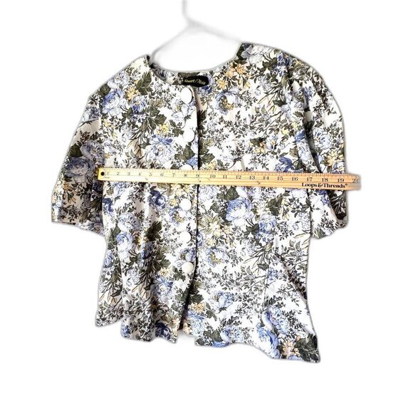 Womens  Vintage blouse button romantic chic floral short sleeve blue plus 16. - Picture 4 of 11